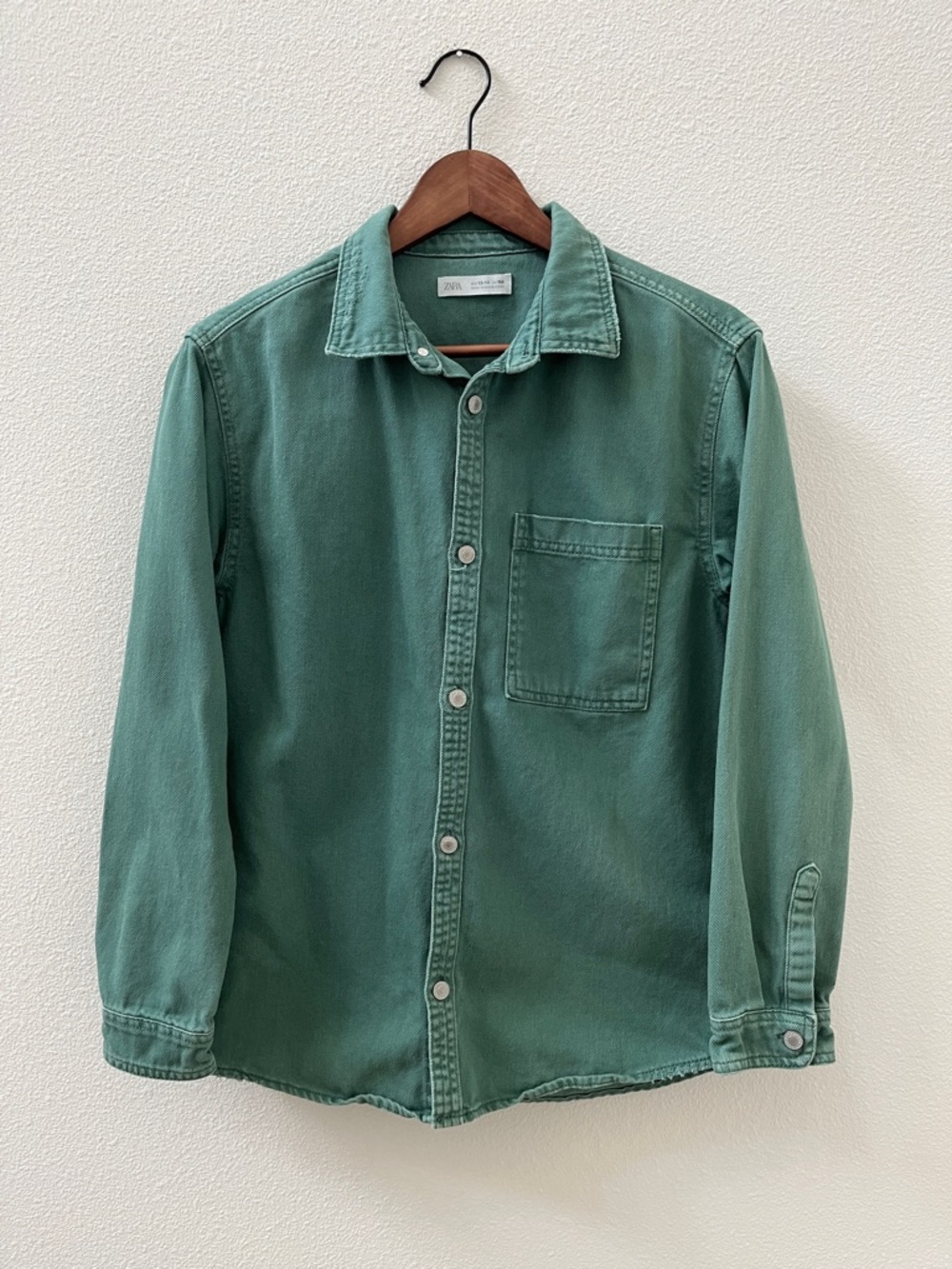 Zara Kids Green Denim Overshirt with Metal Buttons